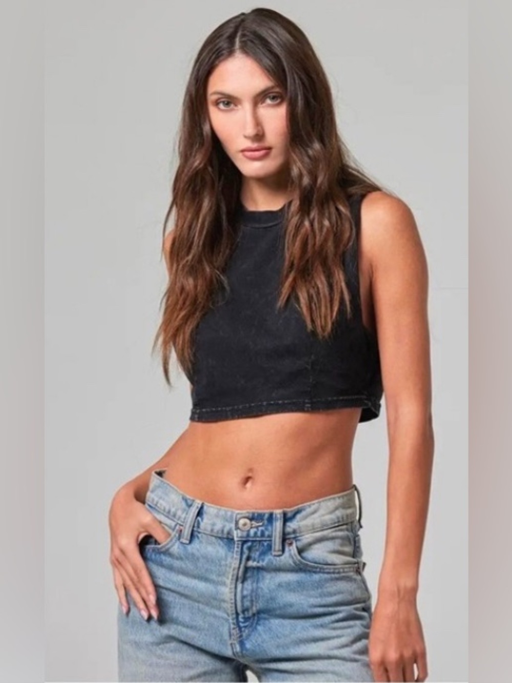 Two Talentless Crop Dart Muscle Tanks - Vintage Black and Bone